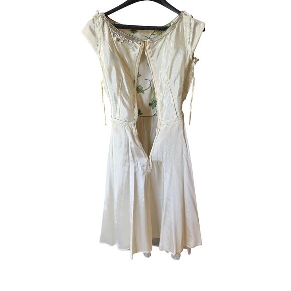 Vintage 1950s Emma Domb White Chiffon Tulle Cupcake Prom Dress Green Embroidery - Picture 14 of 16